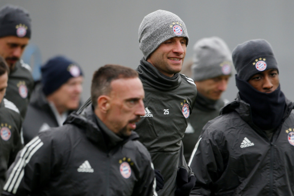 Munich mission: Bayern Munich’s Thomas Muller, Franck Ribery and team-mates during training ahead of tonight’s clash with Besiktas