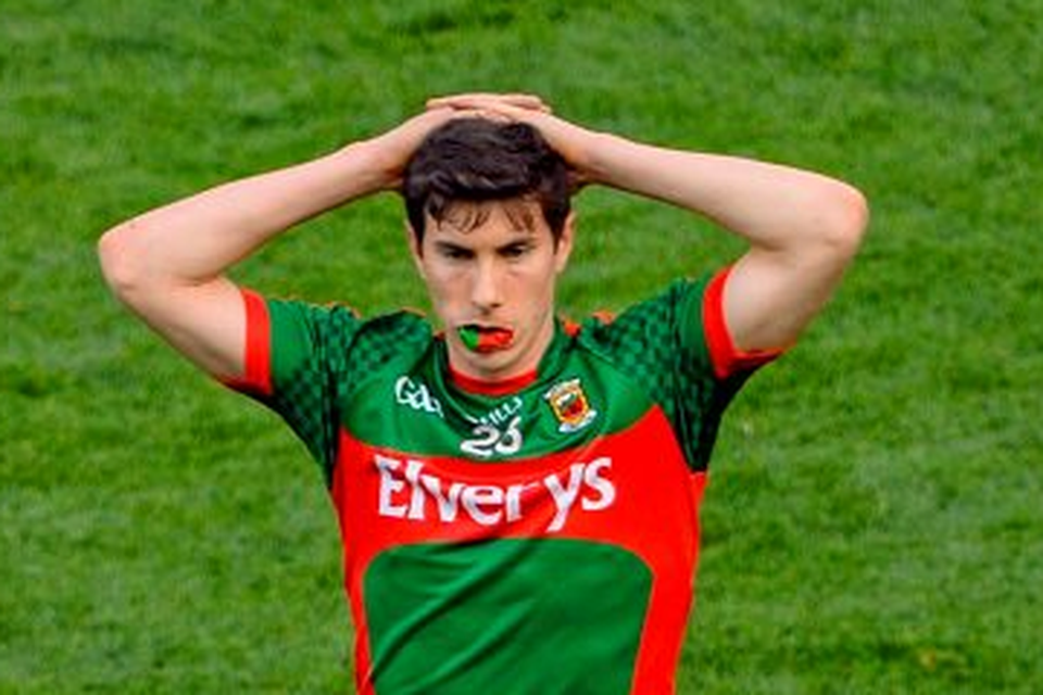 Mayo's Alan Freeman shows his dejection after last Saturday's defeat to Dublin Pic: Sportsfile