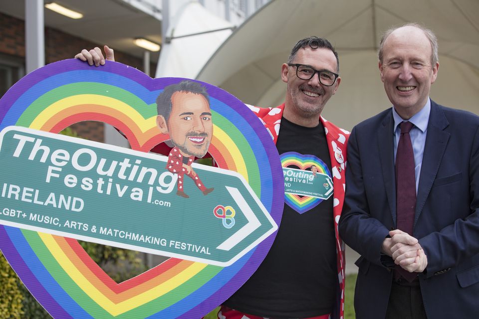 Eddie McGuinness of The Outing Festival with Minister Shane Ross at the opening of the Holiday World Show at the RDS Simmonscourt in Dublin. Picture: Arthur Carron