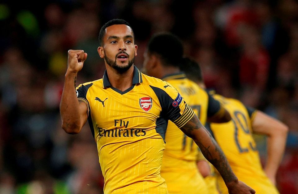 Arsenal's Theo Walcott celebrates scoring their first goal 
Action Images via Reuters / Andrew Couldridge