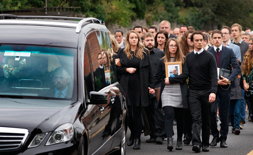 Mourners follow Mr McCoy’s coffin into St Maelruain’s church in Tallaght Picture: Tony Gavin