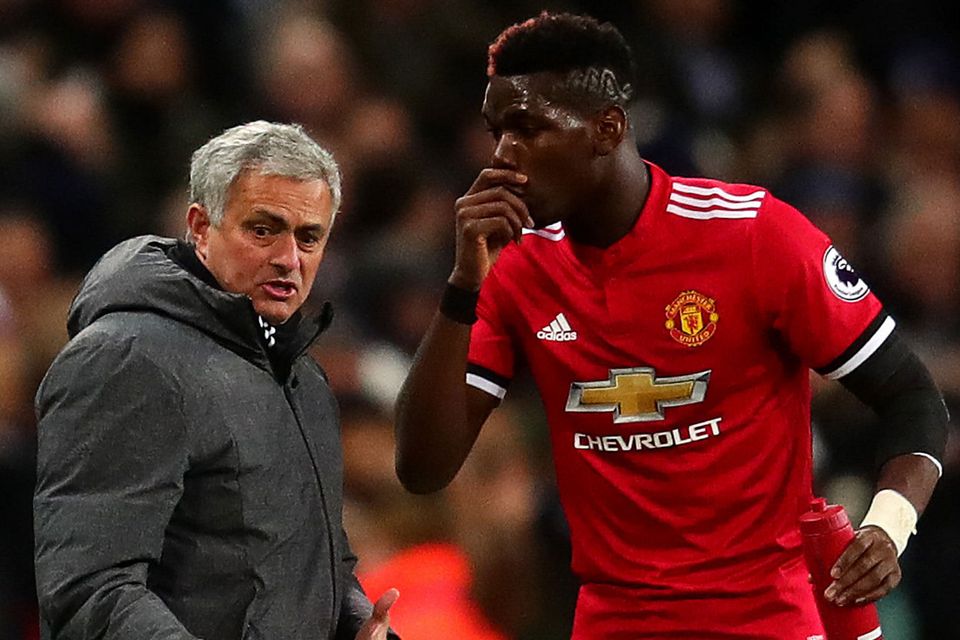 Jose Mourinho appears to be struggling to get his point across to Paul Pogba. Photo: Getty