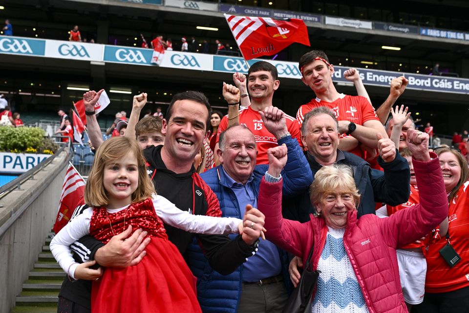 Ger Brennan and his family after Louth clinched the Leinster title at Croke Park. Photo: Piaras Ó Mídheach/Sportsfile