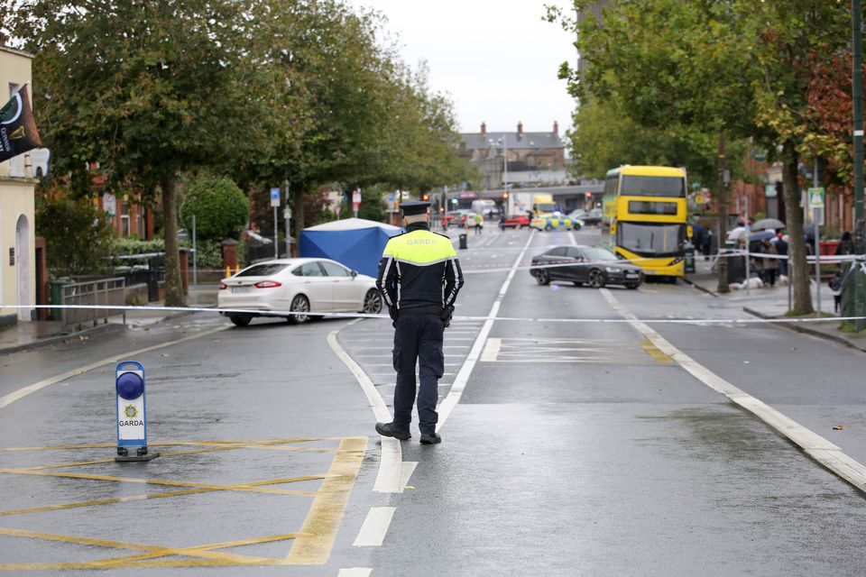 Gardaí at the scene following a fatal traffic collision at Cross Guns Bridge on Phibsboro Road. Photo: Gareth Chaney/Collins Photos