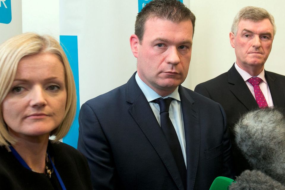 From left: Elizabeth Arnett, head of communications at Irish Water; Environment Minister Alan Kelly; and Irish Water boss John Tierney at a press conference last year