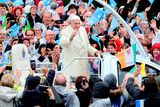 thumbnail: Pope Francis greets pilgrims as he arrives at Knock Shrine.
Pic Steve Humphreys
26th August 2018