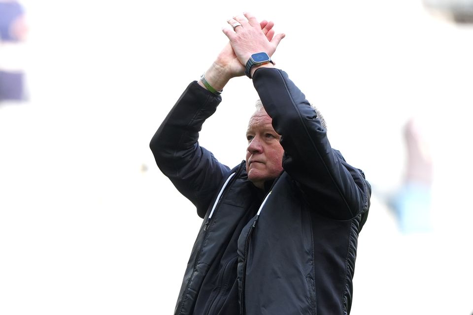 Chris Wilder applauds Sheffield United fans following relegation (Owen Humphreys/PA)