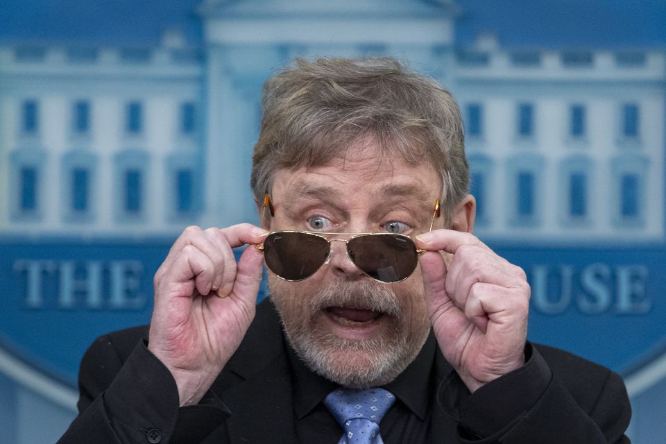 Mark Hamill said he ‘loved the merch’ after being presented with a pair of Joe Biden’s aviator sunglasses (AP Photo/Alex Brandon)