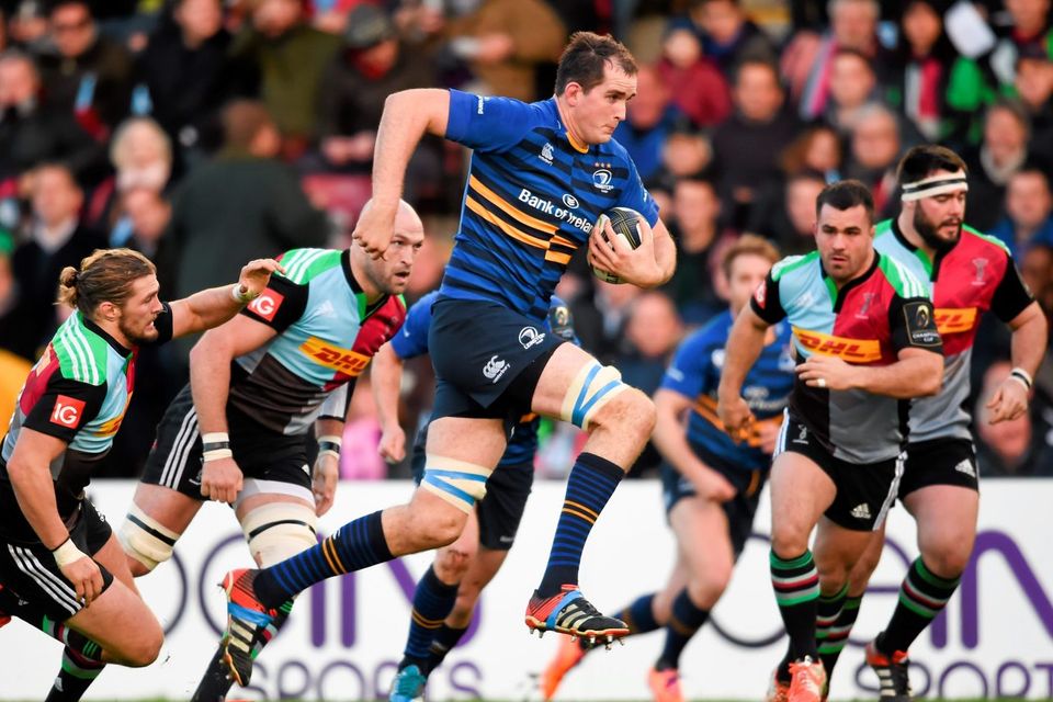Leinster's Devin Toner makes a break for the Harlequins line during their European Rugby Champions Cup clash at Twickenham Stoop. Photo: Stephen McCarthy / SPORTSFILE