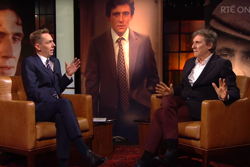 Gabriel Byrne speaking with Ryan Tubridy on The Late Late Show