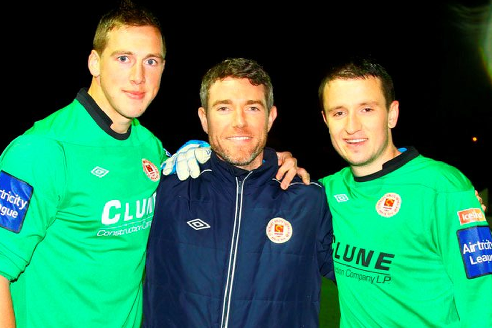 St Patrick’s Athletic goalkeeper Pat Jennings Jnr, pictured here (c) with Rene Gilmartin (l) and Brendan Clarke