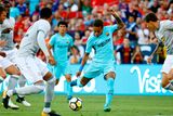 thumbnail: Barcelona's Neymar, center, shoots against Manchester United