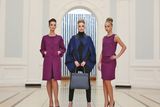 thumbnail: From left, models, Karen Fitzpatrick wears a Jelena Magenta Beaded Coat at €1995 with Afra black beaded skirt at €2500, Sarah Morrissey wears a Raya sapphire cape at €2,500, Karlie Poloknit at €295, Crista trousers at €350 and Kennedy bag in Kerry blue at €1495 and Thalia Heffernan, wears a Kaya Magenta beaded top at at €1295 with Lulu magenta skirt at €395 at the launch of the Louise Kennedy Art Deco inspired Autumn/Winter 2013 Collection at The Hugh Lane Gallery, Parnell Square. 
Picture Colin Keegan, Collins Dublin.