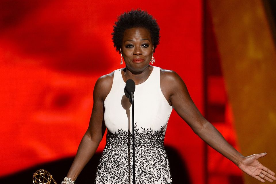 Viola Davis accepts the award for outstanding lead actress in a drama series for How To Get Away With Murder (AP)