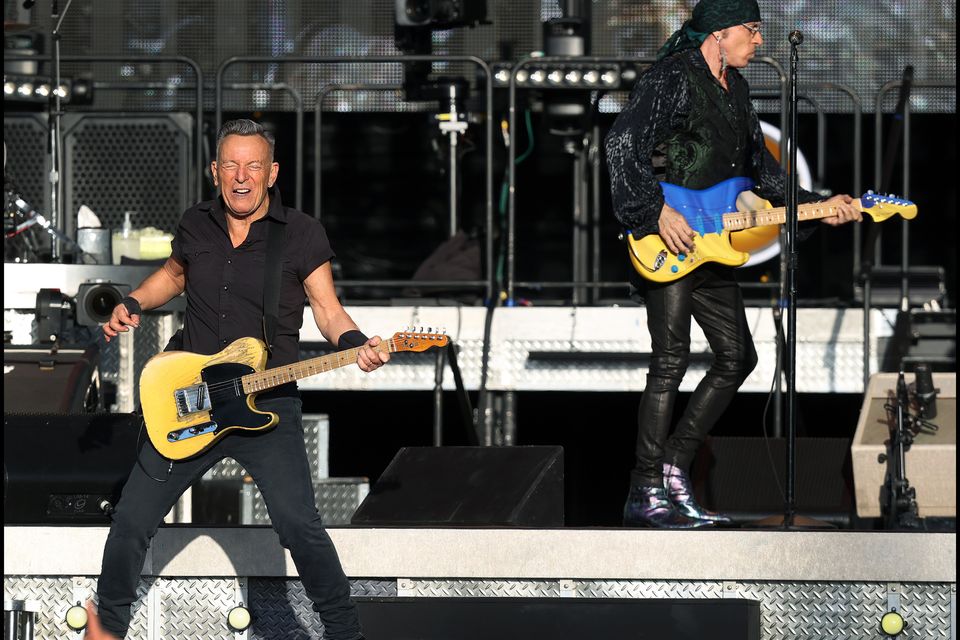 Bruce Springsteen and the E Street Band on stage at the RDS this evening. Photo: Steve Humphreys.