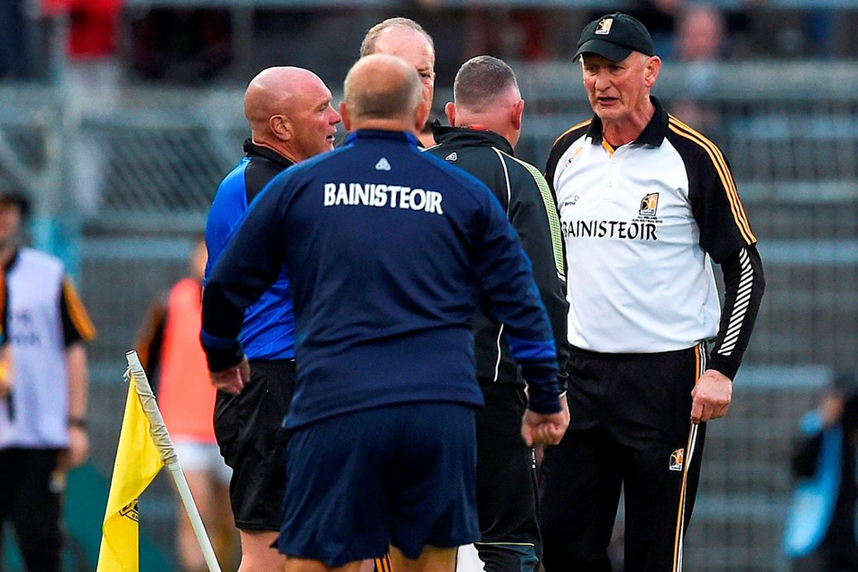 Things get heated on the sideline during last Saturday's All-Ireland SHC semi-final. Photo: Sportsfile