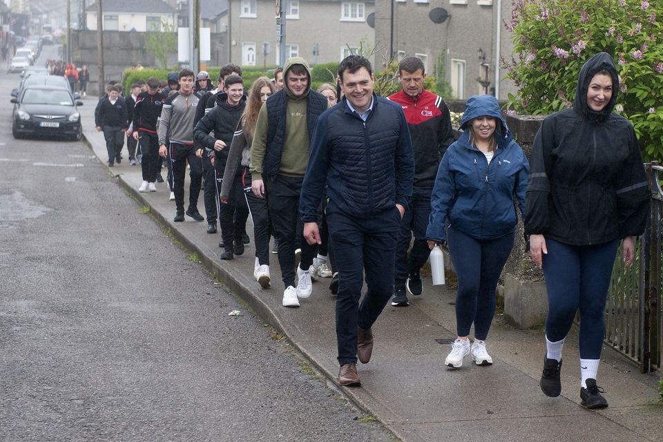 Teachers and student take to the streets of Gorey during the Creagh College 5km Walk in aid of the school's musical and Students Council on Monday. Pic: Jim Campbell