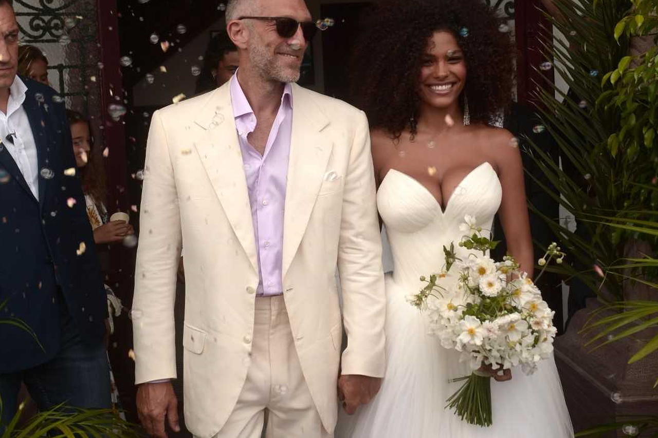 Tina Kunakey, 22, cosies up to husband Vincent Cassel, 53, at the 45th  César Film Awards in Paris