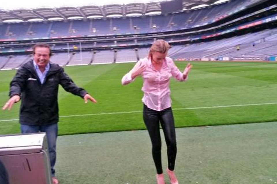 Marty Morrisey laughs after Rachel Wyse's Ice Bucket Challenge