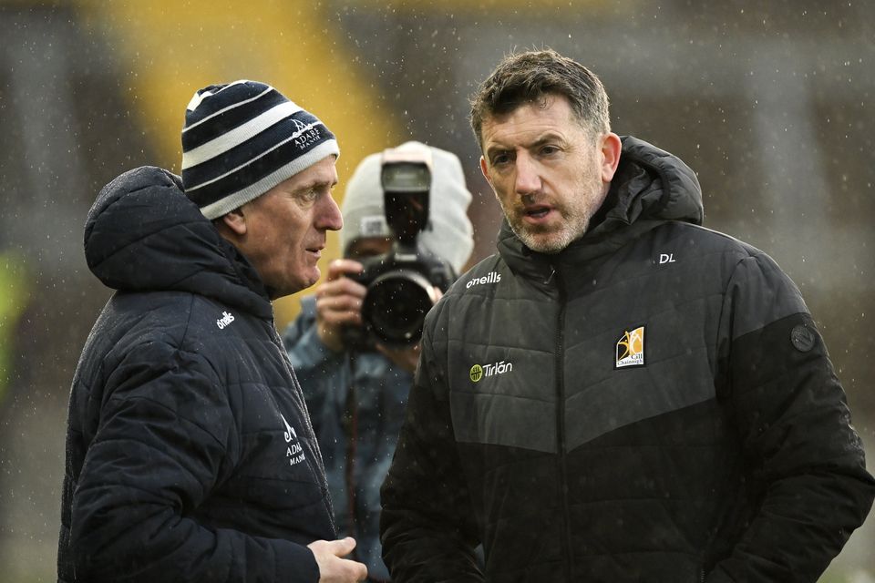 Limerick manager John Kiely (left) chats with Kilkenny boss Derek Lyng.