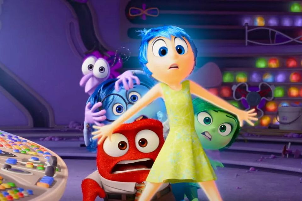 Joy (voiced by Amy Poehler) protects her friends in “Inside Out 2.” Photo: Pixar