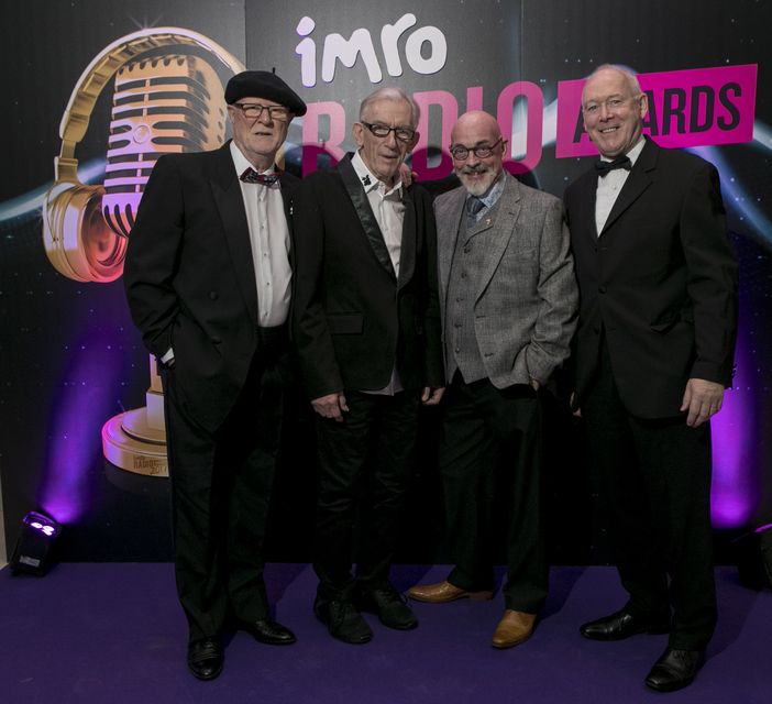 Pictured at the IMRO Radio Awards 2017 were, from left, 
Mick Hanley, Shay Healy, Johnny Lappin and Phillip Flynn, from IMRO.
Iain White Photography.