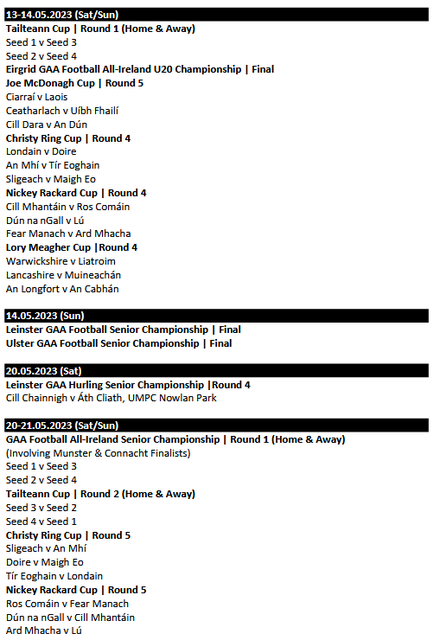 2023 Club Championship Fixtures for Int Round 1 & Senior Round 2