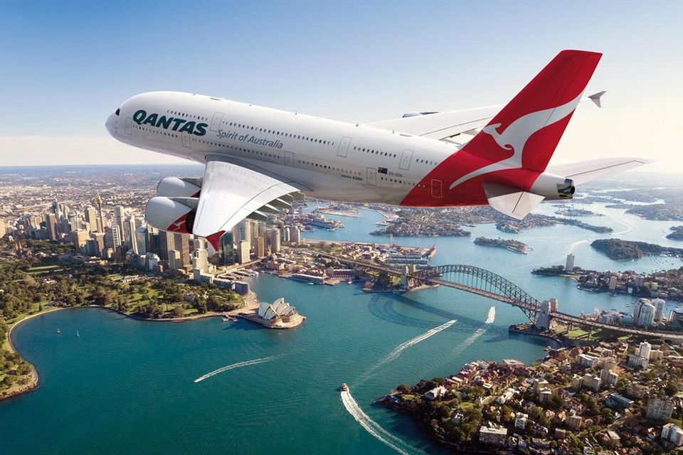 A Qantas A380 over Sydney