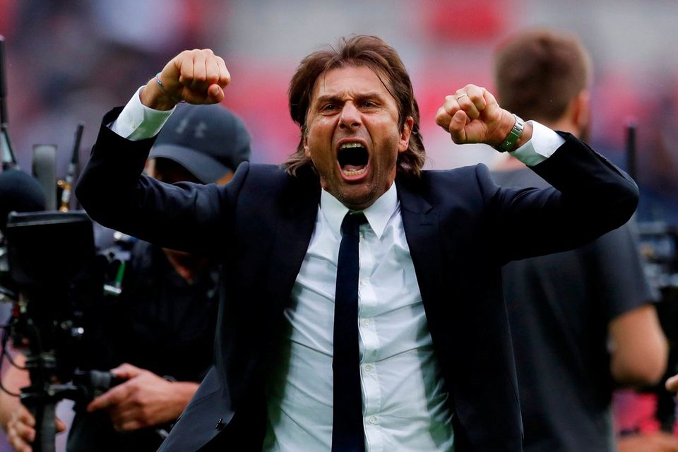 Chelsea manager Antonio Conte celebrates after the match
