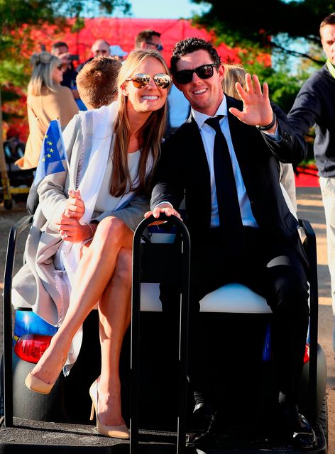 Erica Stoll and Rory McIlroy of Europe attend the 2016 Ryder Cup Opening Ceremony at Hazeltine National Golf Club on September 29, 2016 in Chaska, Minnesota.  (Photo by Andrew Redington/Getty Images)