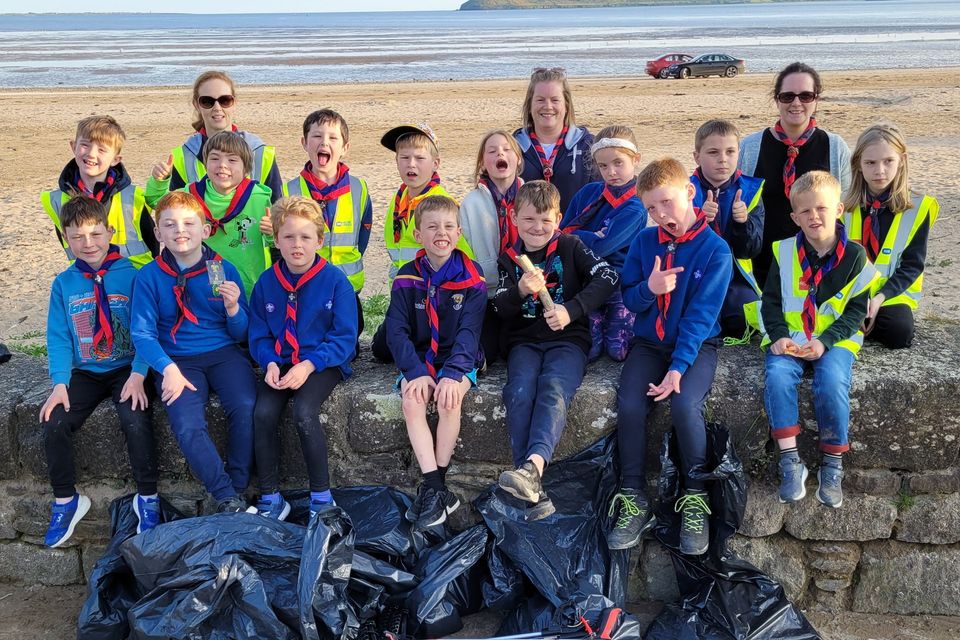 Boys and girls from the Beaver section of 36th Ramsgrange Scout Group who took part in a beach clean at Duncannon.
