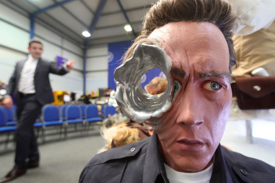 A Terminator 2 movie replica bust among items seized from a drug lord behind a cannabis factory in a nuclear bunker, which are to be auctioned at Wilsons Auctions in Mallusk Co Antrim. PRESS ASSOCIATION Photo. Picture date: Thursday October 26, 2017. Photo credit should read: Niall Carson/PA Wire