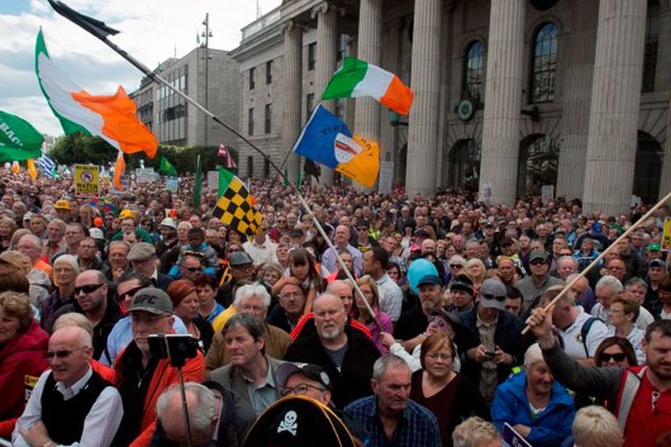 Crowds gather at the GPO in O’Connell Street, Dublin, during a demonstration against water charges organised by the Right2Water campaign