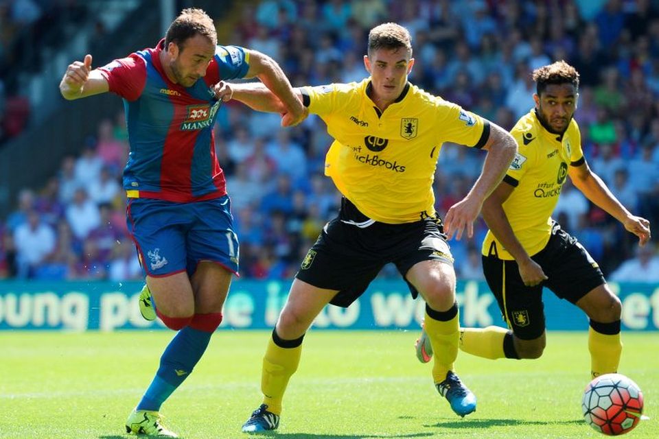 Crystal Palace's Glenn Murray in action with Aston Villa's Ciaran Clark