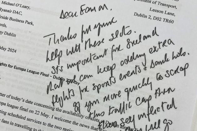 Michael O’Leary thanks Eamon Ryan with handwritten letter for extra Dublin Airport slots