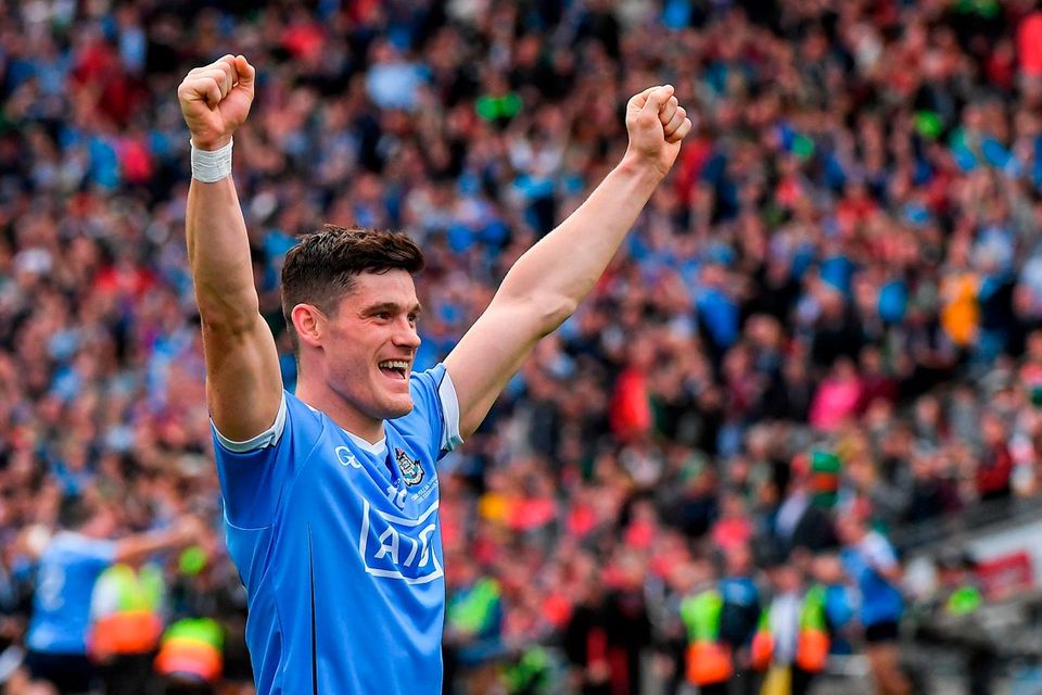 Diarmuid Connolly of Dublin celebrates after the GAA Football All-Ireland Senior Championship Final match between Dublin and Mayo at Croke Park in Dublin. Photo by Ray McManus/Sportsfile
