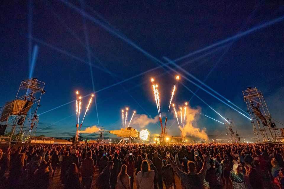 Fatboy Slim performs inside Arcadia’s new Dragonfly stage at Glastonbury Festival