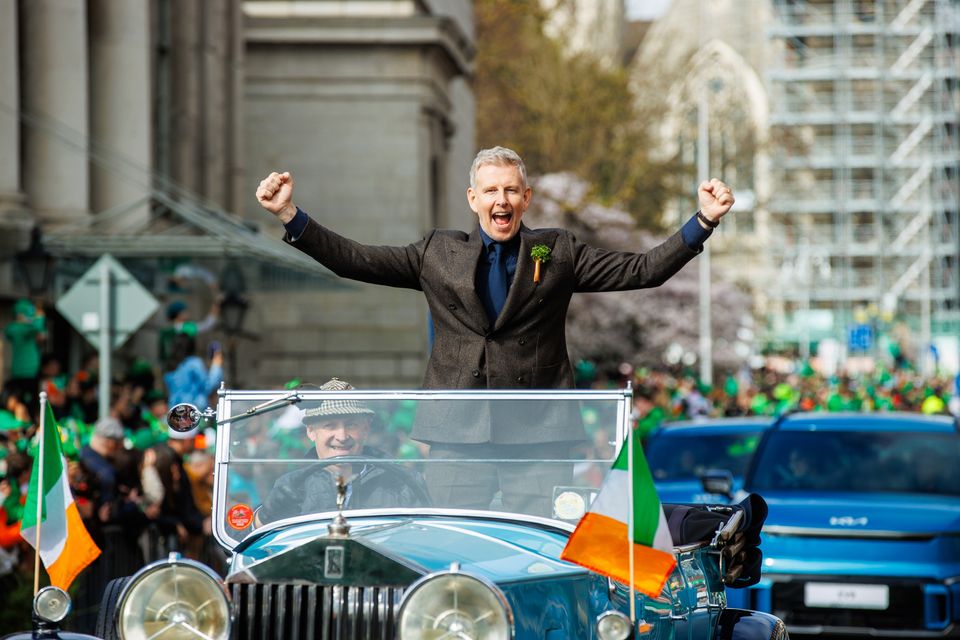 Patrick Kielty led the Dublin St Patrick's Day parade. Photo: Mark Condren