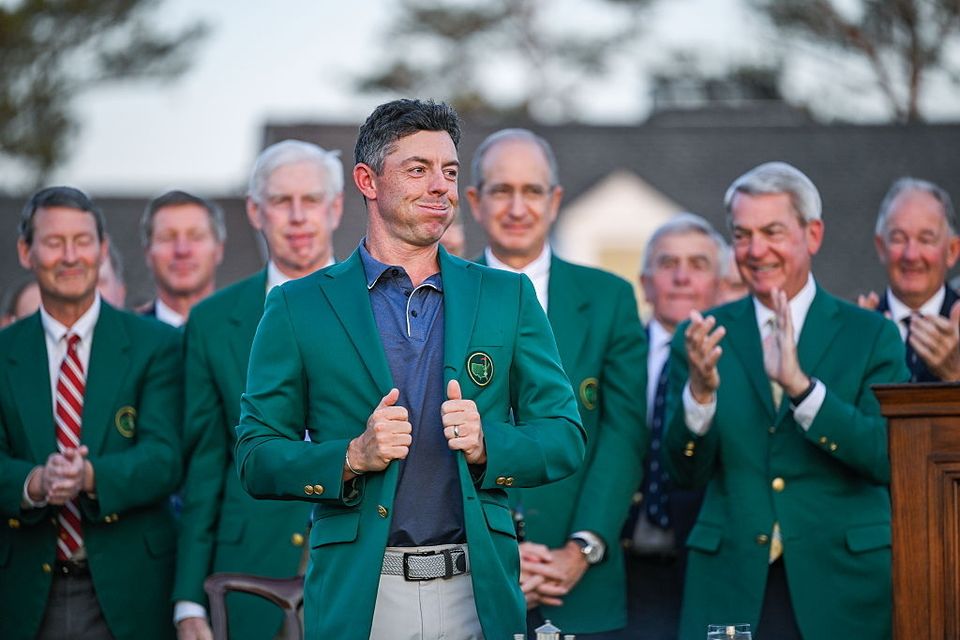 Rory McIlroy dons the green jacket. Photo: Getty 