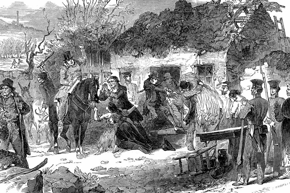 An engraving of an eviction from 1848