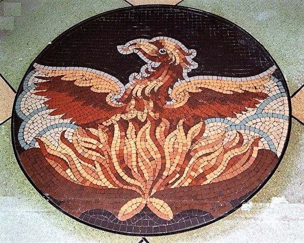 The mosaic depicting the mythical bird that gives the cinema its name