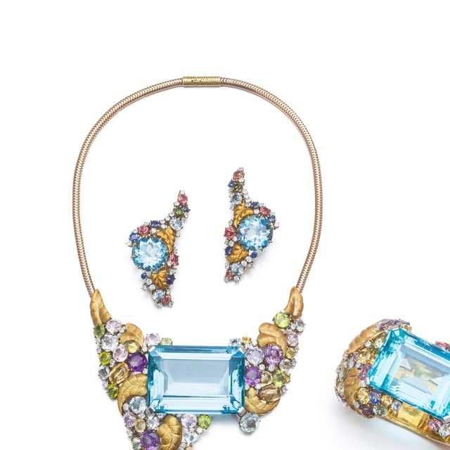 Dame Shirley Bassey’s aquamarine, sapphire, diamond and gemset set (Sotheby’s/PA)