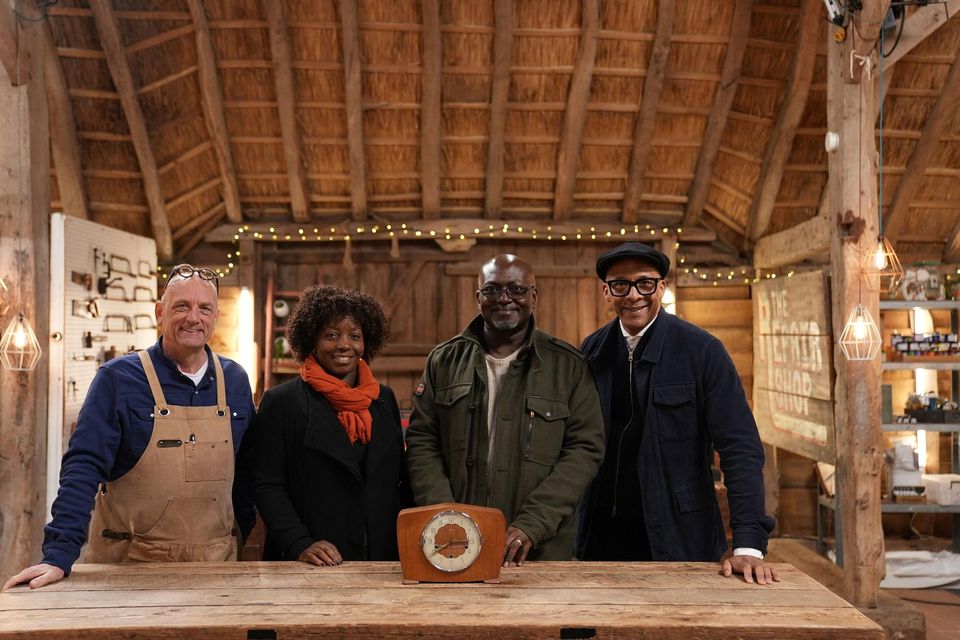 The Windrush clock arrival. Steven Fletcher, Dorcas Cain, Stephen Brown, Jay Blades.8 (Photo: BBC / Ricochet)