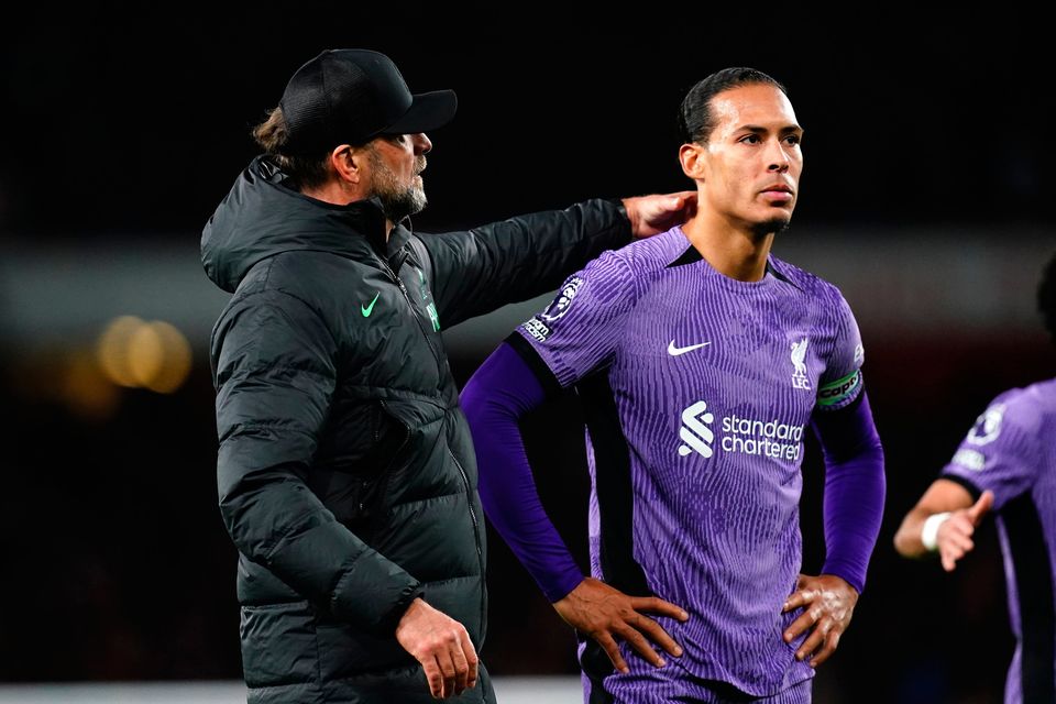 Liverpool manager Jurgen Klopp (left) with Virgil van Dijk after the final whistle