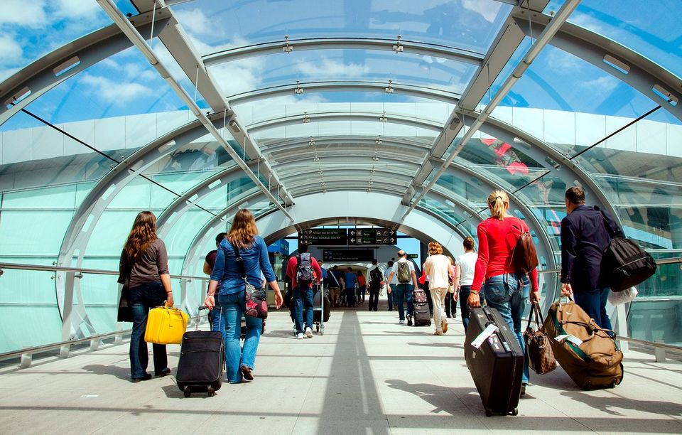 Passengers on their way to Dublin Airport's Terminal 2.