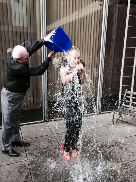 Kathryn Thomas taking the challenge with the help of Marty Whelan