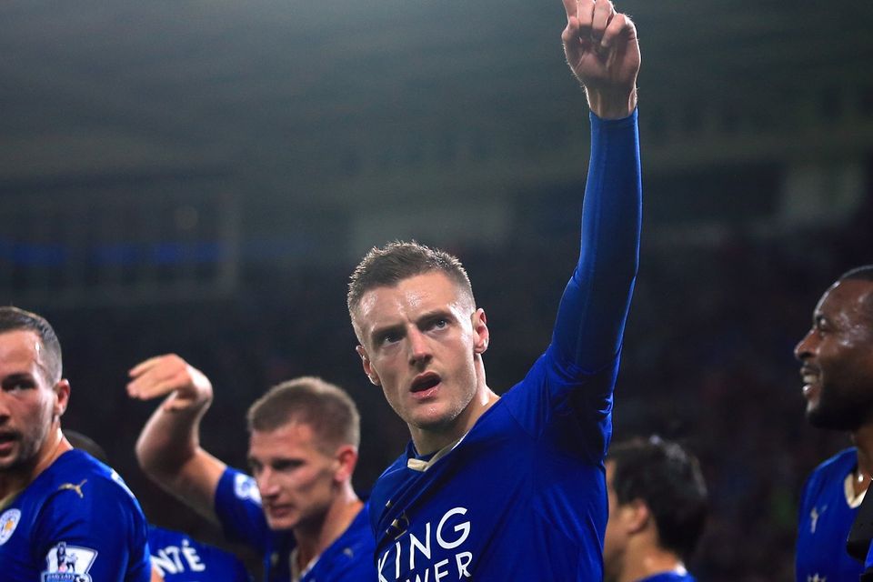 Leicester's Jamie Vardy scored for the 11th straight game, setting a new Premier League record