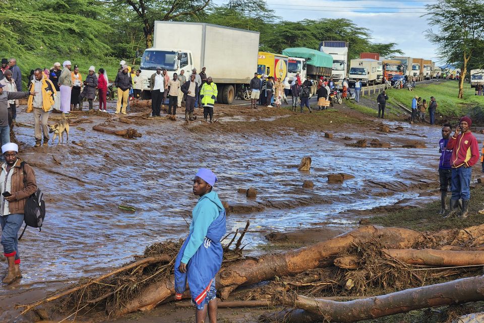 Police in Kenya say at least 40 people have died after a dam collapsed in the country’s west (AP Photo)
