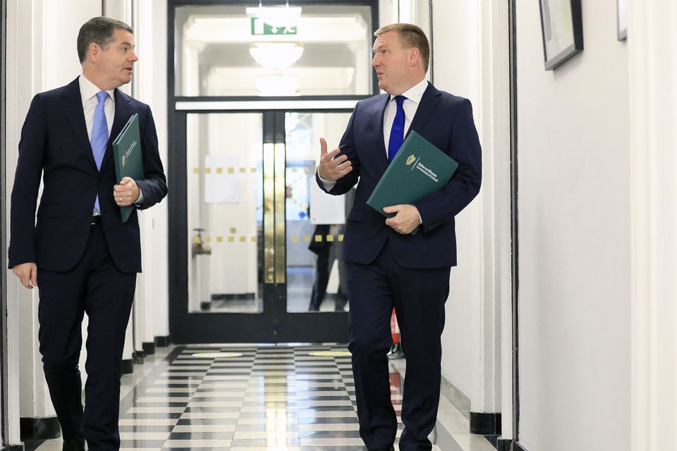 Michael McGrath  and  Minister for Finance Paschal Donohoe pictured at Government Buildings,Dublin for Budget 2021.  NO FEE NO REPRO FEE. JULIEN BEHAL PHOTOGRAPHY.