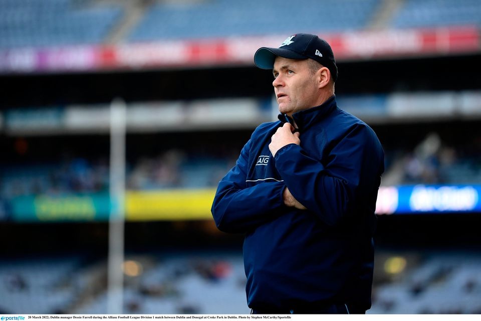 Dublin manager Dessie Farrell during the Allianz Football League Division 1 win over Donegal at Croke Park. Photo by Stephen McCarthy/Sportsfile